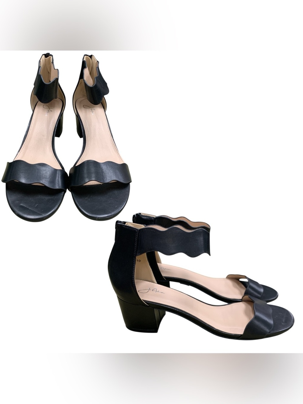 J.Adams Black Scallop-Strap Block Heel Sandals S10